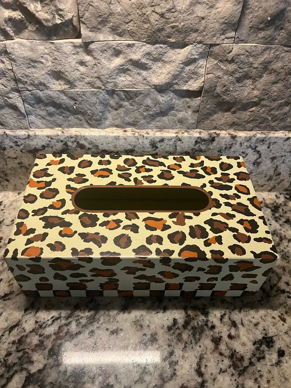Mackenzie-Childs SERENGETI Standard Tissue Box Holder - Leopard Print. EUC.